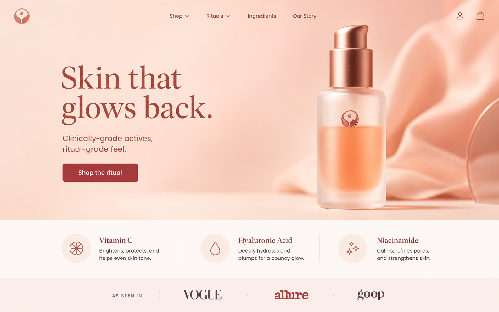AI-generated skincare brand landing page