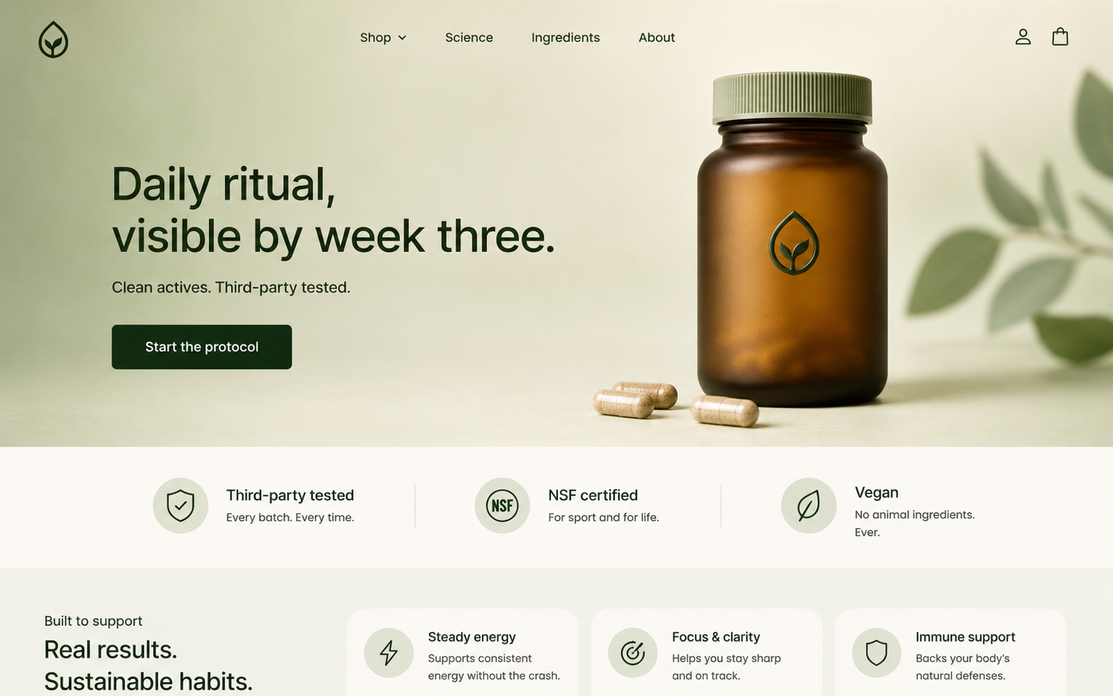 AI-generated supplements brand landing page