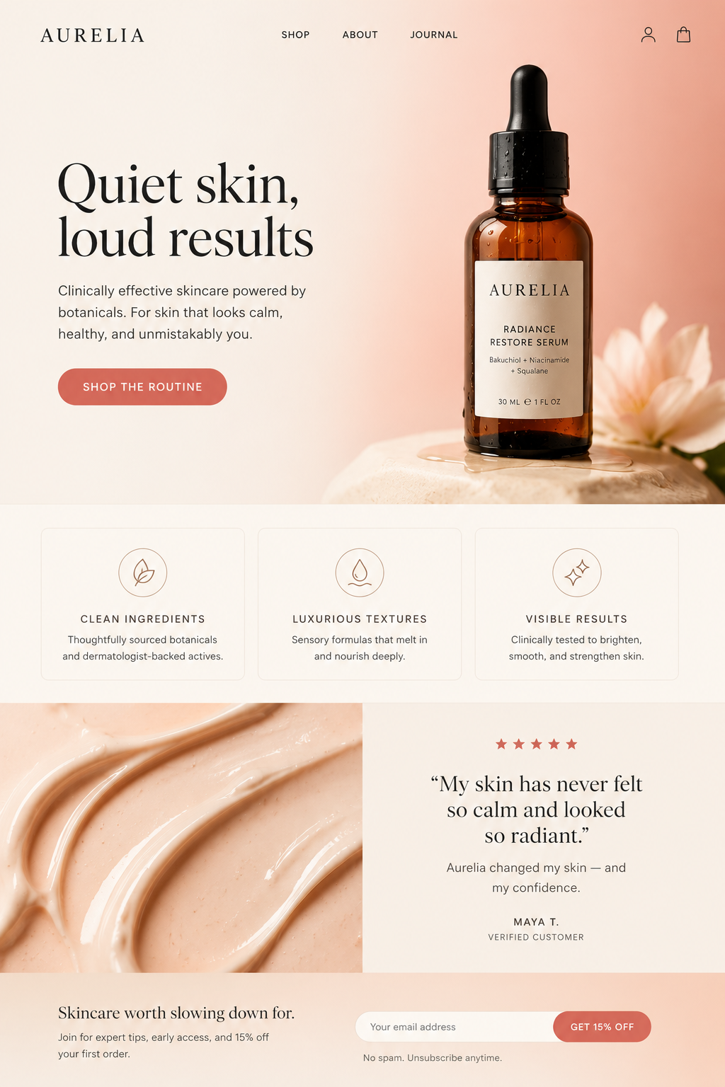 Skincare brand landing page