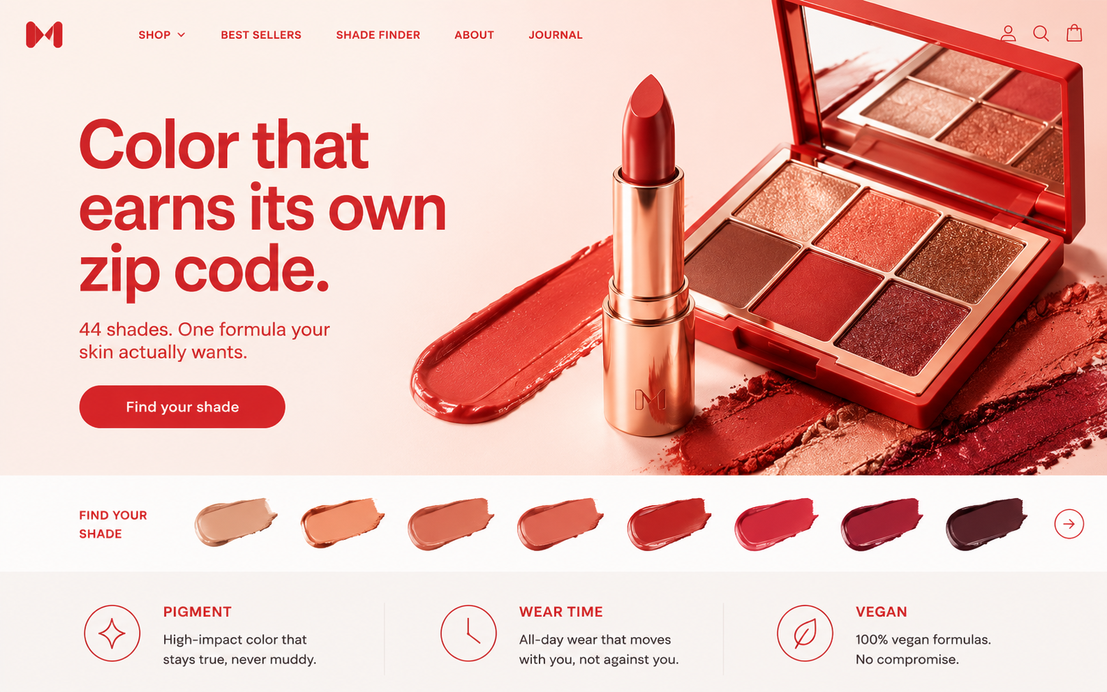 AI-generated cosmetics brand landing page