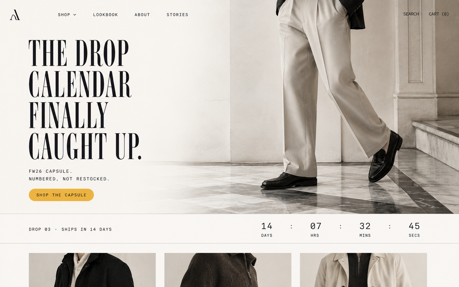 AI-generated fashion brand landing page