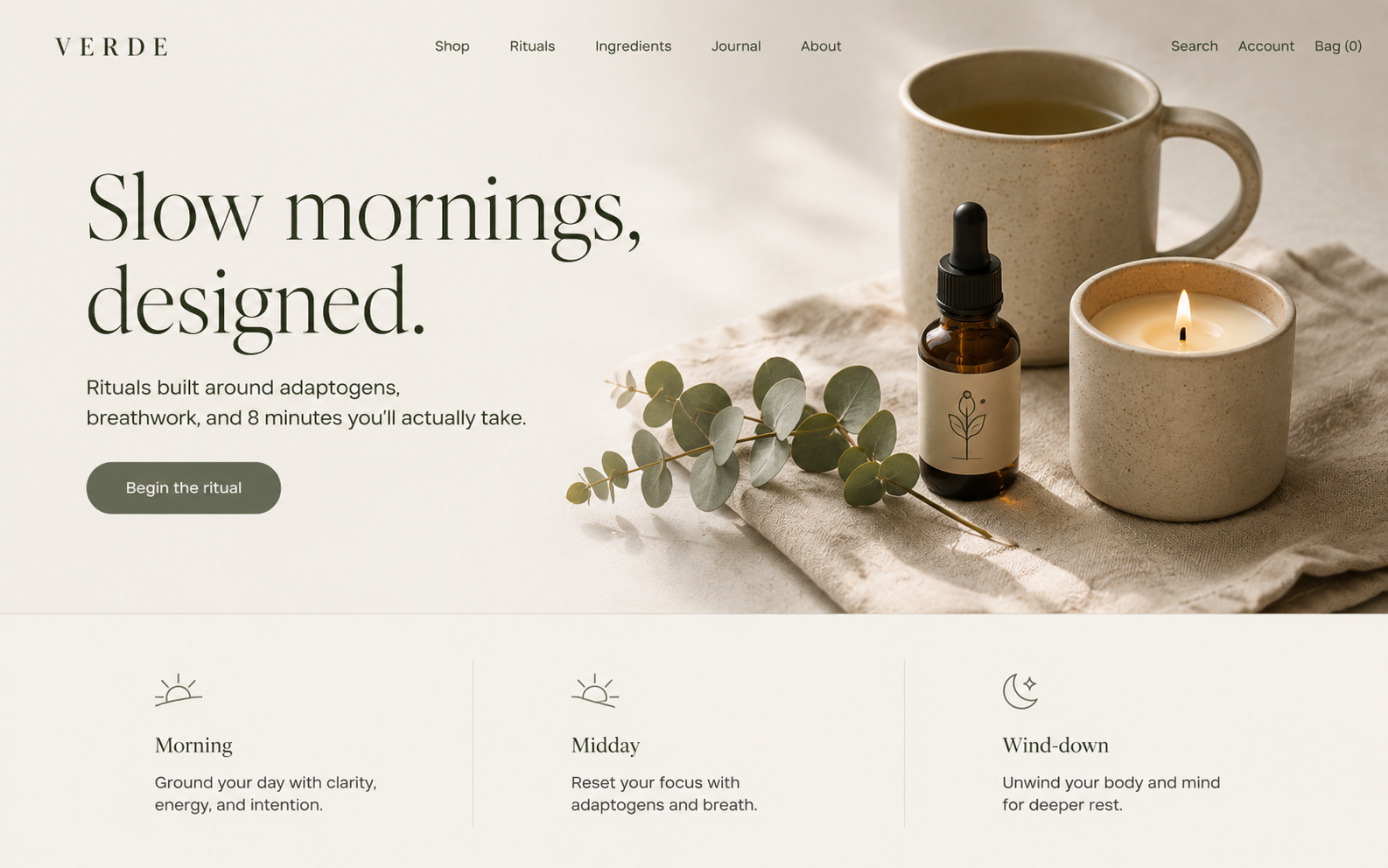 AI-generated wellness brand landing page