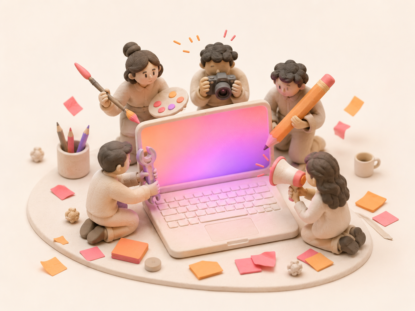 Team of specialists collaborating on a single landing page